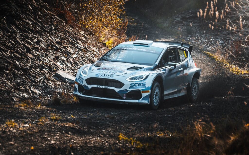 Ford Fiesta driving down a stage.