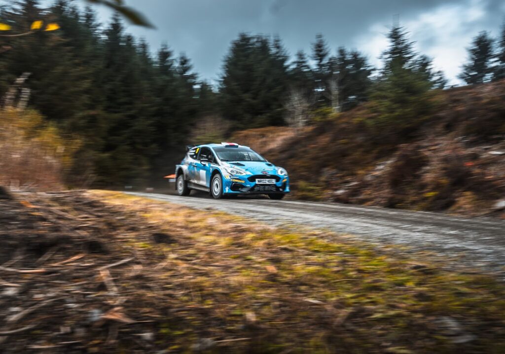 Driving down a forest stage.