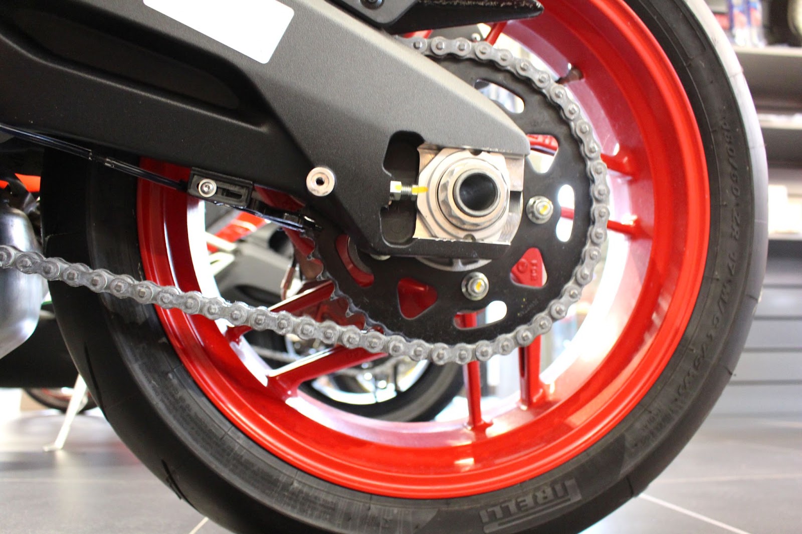 Chain and sprocket on wheel